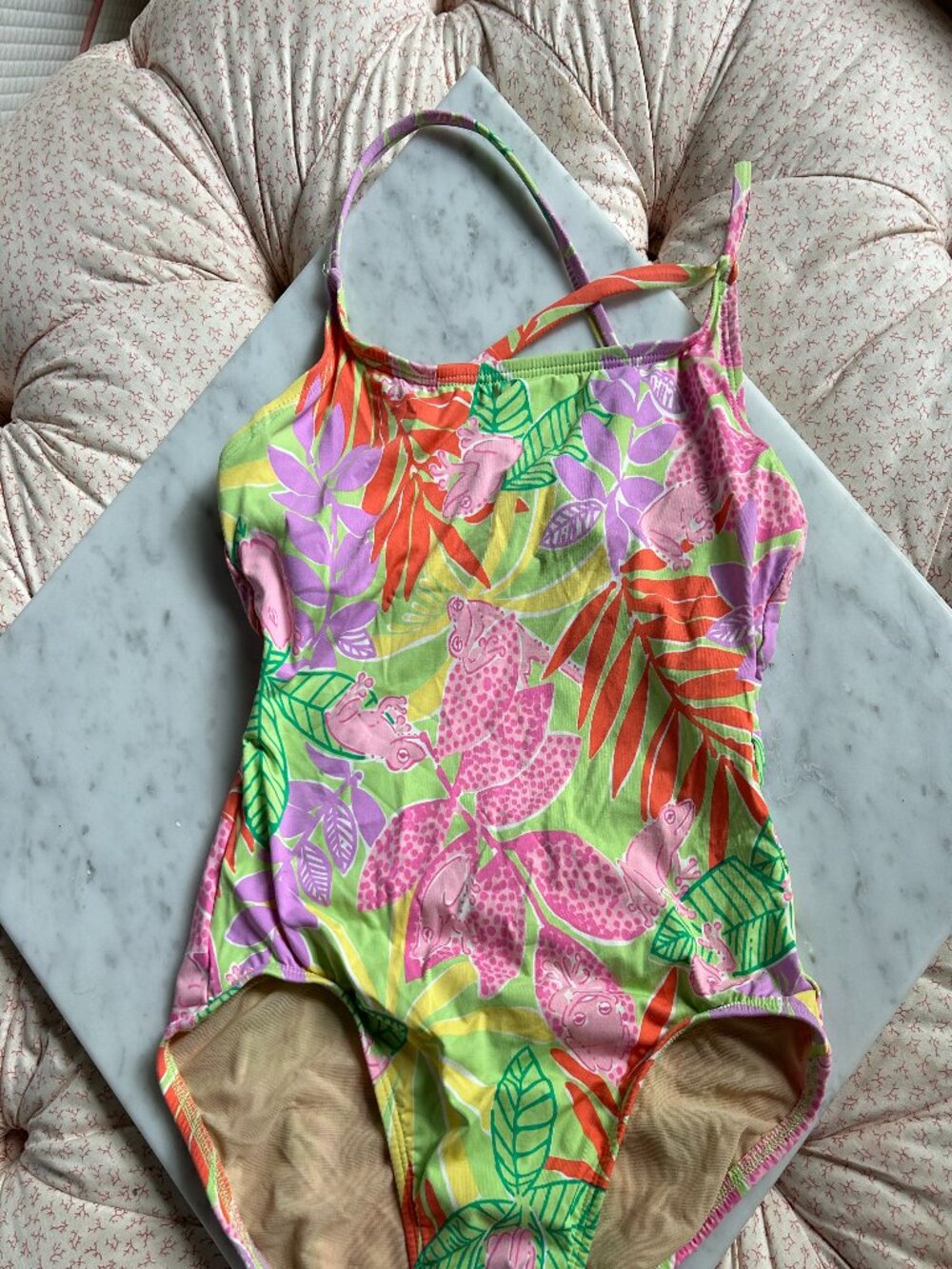 Vintage Lilly Pulitzer One-Piece Swimsuit Tree Frog Print Size 4